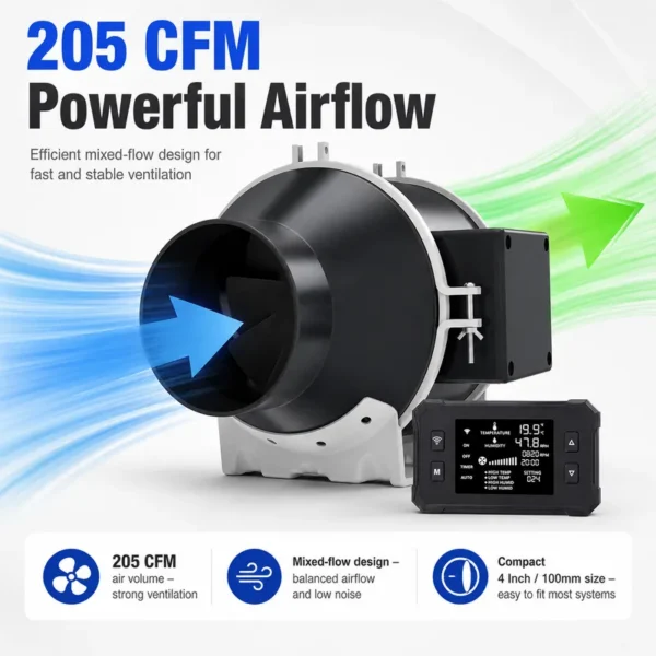 Inline Duct Fan, 205CFM, HVAC - view 3