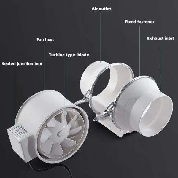 Inline Duct Fan, 220V, 120mm, Plastic - view 4