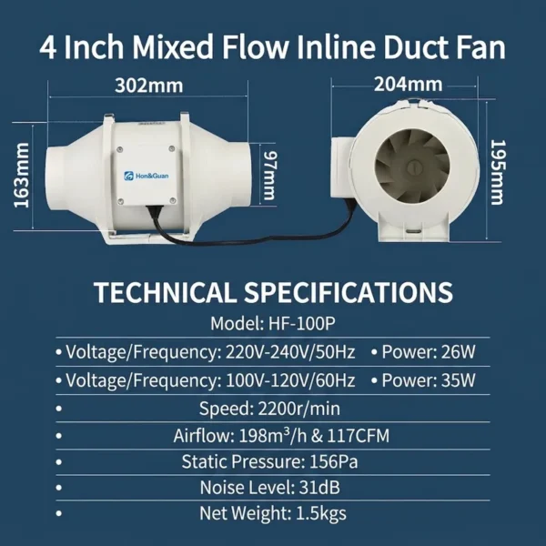 Inline Duct Fan, 26dB, 4'' - view 2