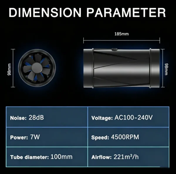 Inline Duct Fan, 4", 221m³/h - view 2