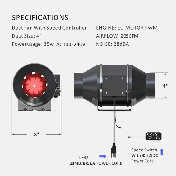 Inline Duct Fan, 4", 6", 8" - view 2