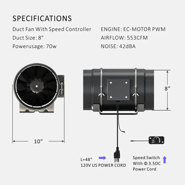 Inline Duct Fan, 4", 6", 8" - view 3