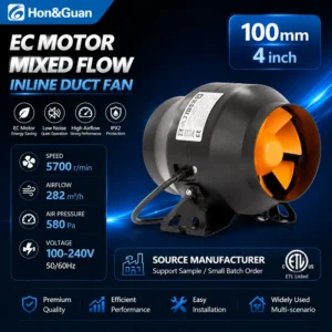 Inline Duct Fan, 4'', HVAC, 100-240V