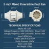 Inline Duct Fan, 5'', 167CFM, 100-315mm - view 2
