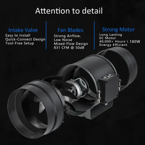 Inline Duct Fan, 831, CFM, 10-Speed, PWM - view 4