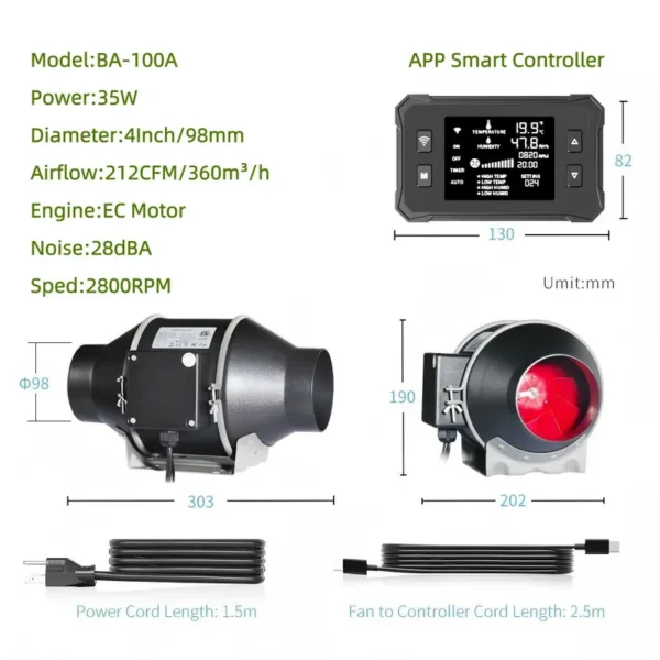 Inline Duct Fan, BAVA, WIFI, APP, 212 - view 2