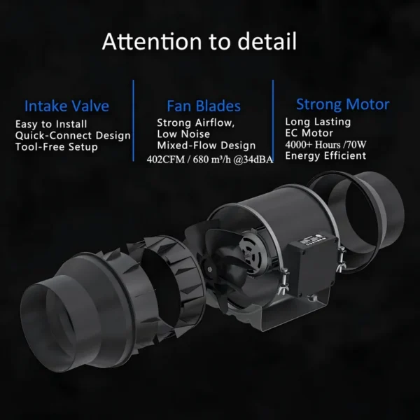 Inline Duct Fan, BAVAGREEN, APP, 150mm, 34dBA - view 3