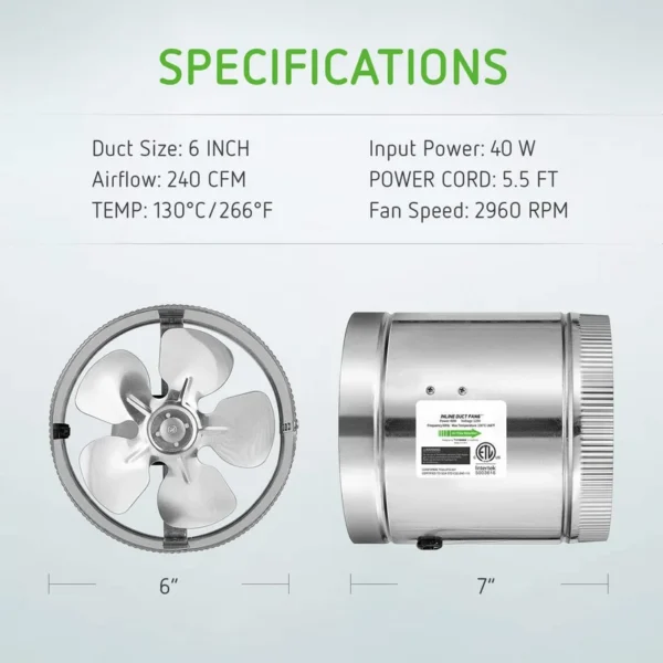 Inline Duct Fan, FENGDA, ETL, 280, CFM - view 2