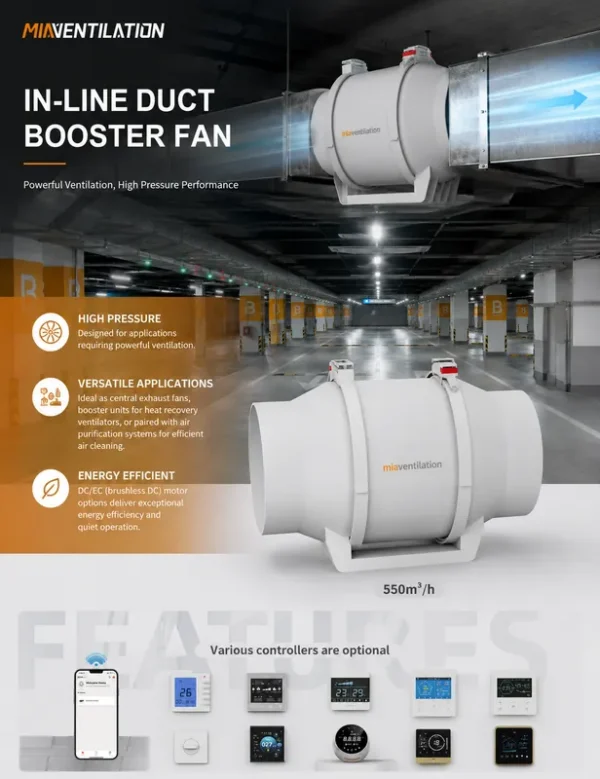 Inline Duct Fan, HVAC, 550m3, ABS Plastic