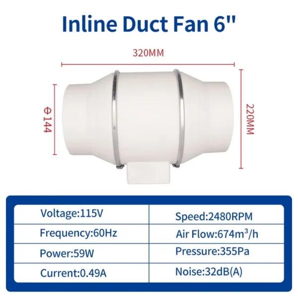 Inline Duct Fan, LONGWELL, 6'' - view 2