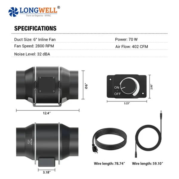 Inline Duct Fan, LONGWELL, Plastic - view 3