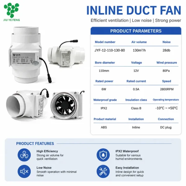 Inline Duct Fan, Portable, Plastic, 110mm, 12V - view 4