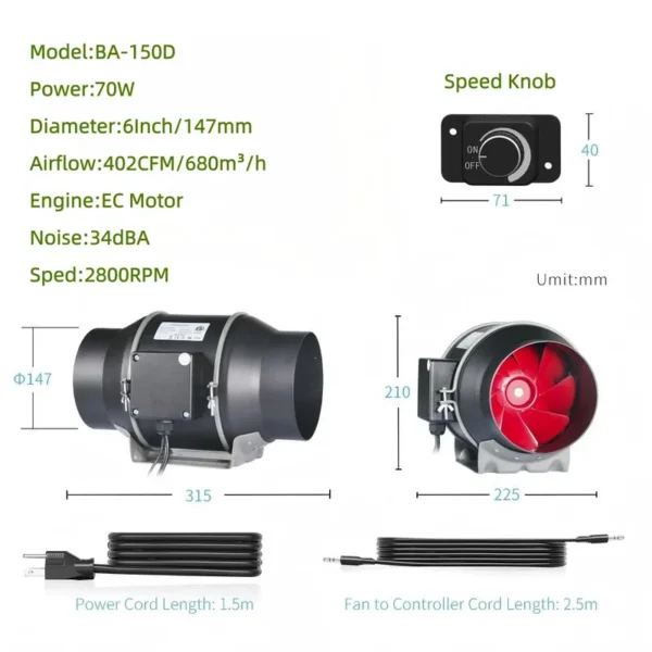 Inline Duct Fans, BAVAGREEN, 150mm - view 2