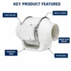 Inline Duct Ventilation Fan, ABS, Plastic, HVAC