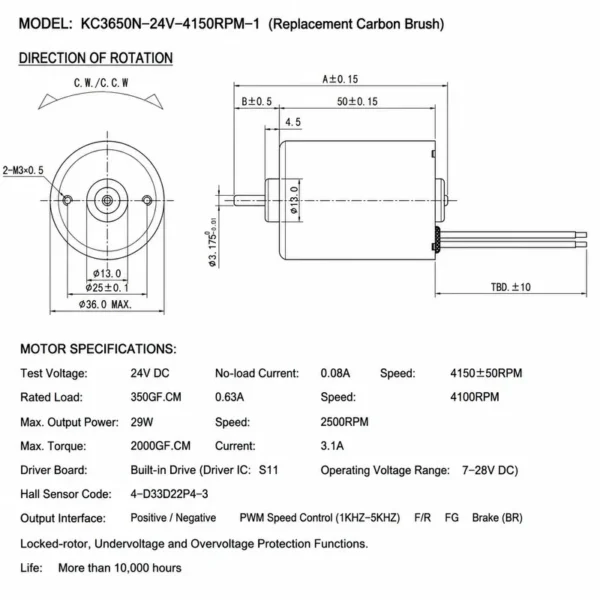 Inrunner Bldc Motor, 24V, 3650, PWM, 36mm - view 6