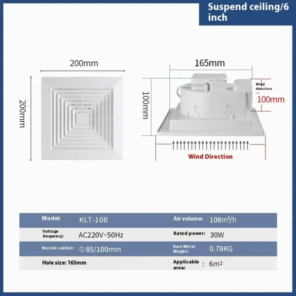 Integrated Ceiling Ventilating Fan, Plastic, 110v-220v - view 4