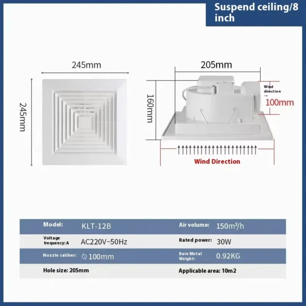 Integrated Ceiling Ventilating Fan, Plastic, 110v-220v - view 5