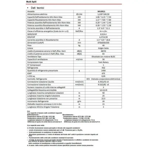 Inverter Ducted for Conditioner, HVAC, BTU, MU3R21, R32 - view 2