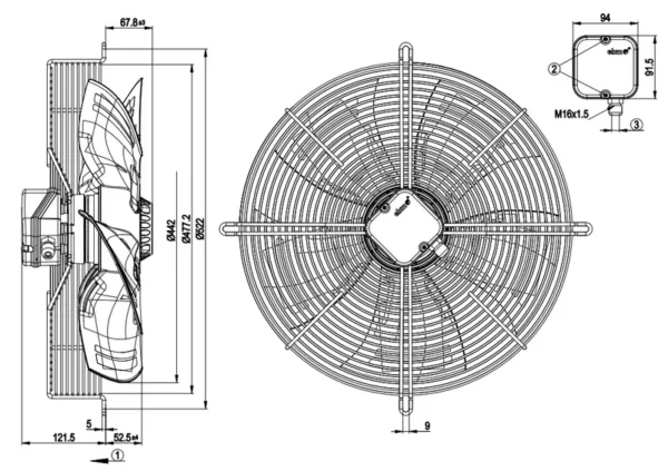 Ip44 Condenser, S6E450-AF08-29/F04, 450mm, 230V, 140W - view 3