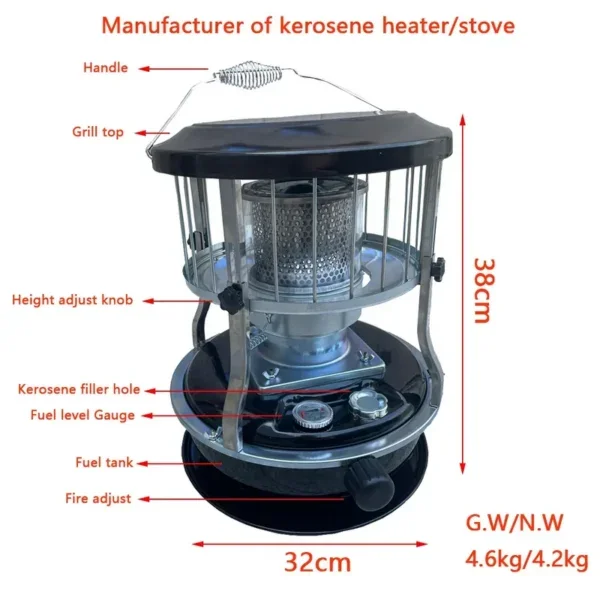 Kerosene Heater, Portable, Metal, 4.6L kerosene heater - view 3