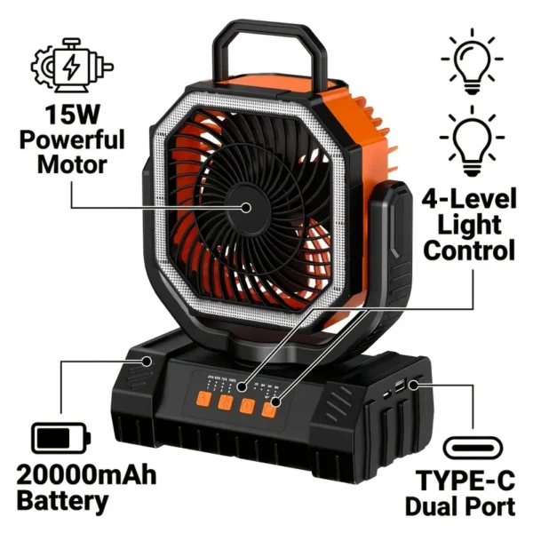 Led Camping Fan, F6S, 20000mAh, Portable, USB - view 4