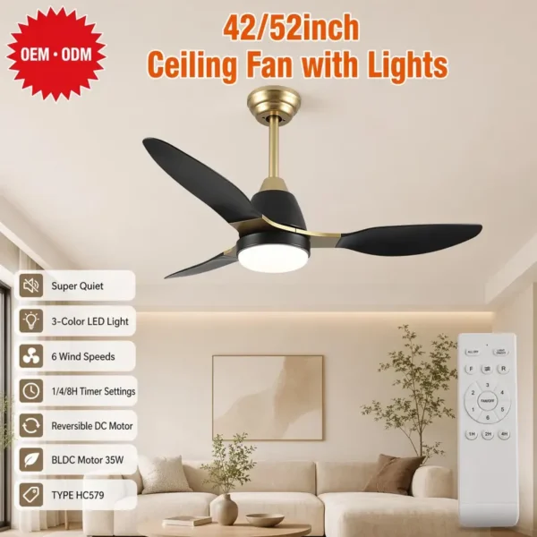 Led Ceiling Fan, ABS, 42inch, 52inch, 3blades