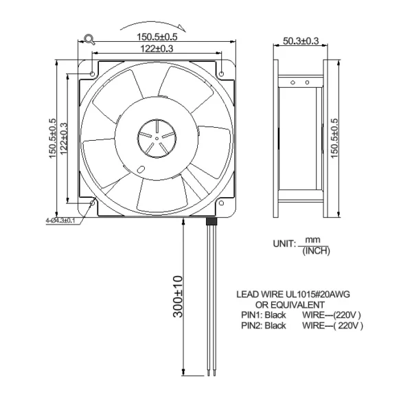 Low Noise Axial Fan, 150x150x50mm, 110V, 220V, 380V - view 6