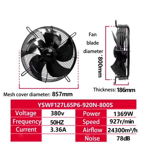 Low Noise Axial Fan, YSWF102L35P6-570N-500S, 50Hz - view 6