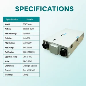 Low Temperature Heat Pump, ERV, 200-500, M3/h, Ceiling