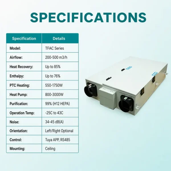 Low Temperature Heat Pump, ERV, 200-500, M3/h, Ceiling