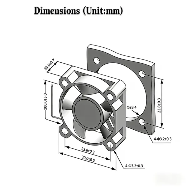 Micro Axial Fan, XFS, XFS3010B05-3, 30x30x10mm, 6000-12000 - view 6