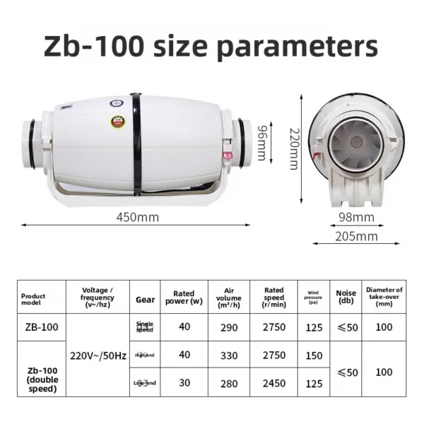 Mixed-flow High-power Duct Fan, 4-Inch - view 6