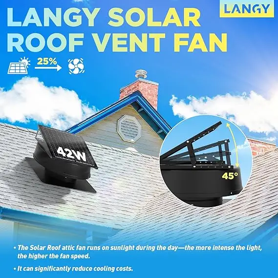 Mounted Exhaust Vent Fan, Solar, Brushless, Roof - view 3