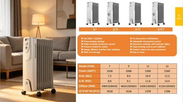 Oil Filled Radiator, 1500~2500W, Metal - view 6