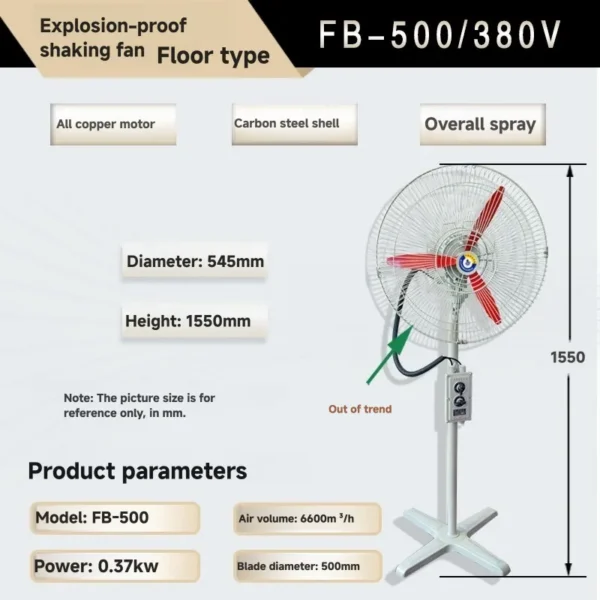Oscillating Exhaust Fan, 380V, Explosion-Proof, FB-500, 500mm - view 6