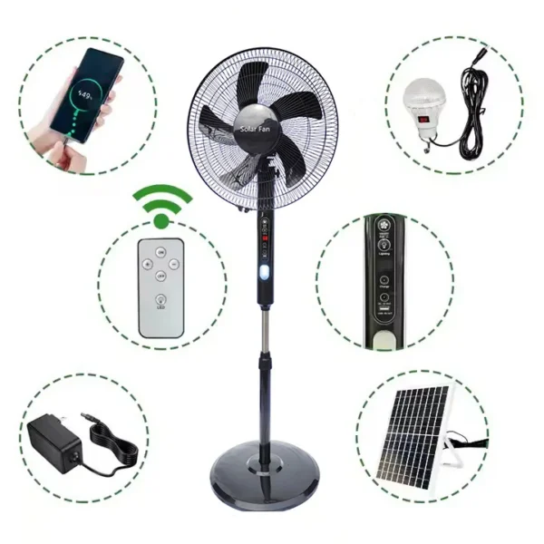 Oscillating Stand Fan, Solar, Solar Panel +DC, 25 W(0.03hp)