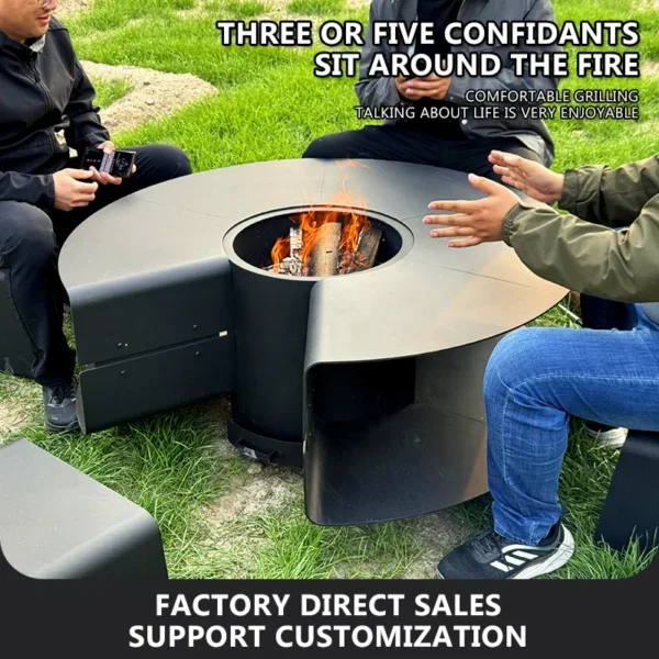 Outdoor Multifunctional Fireplace, BBQ, Steel Plate - view 4