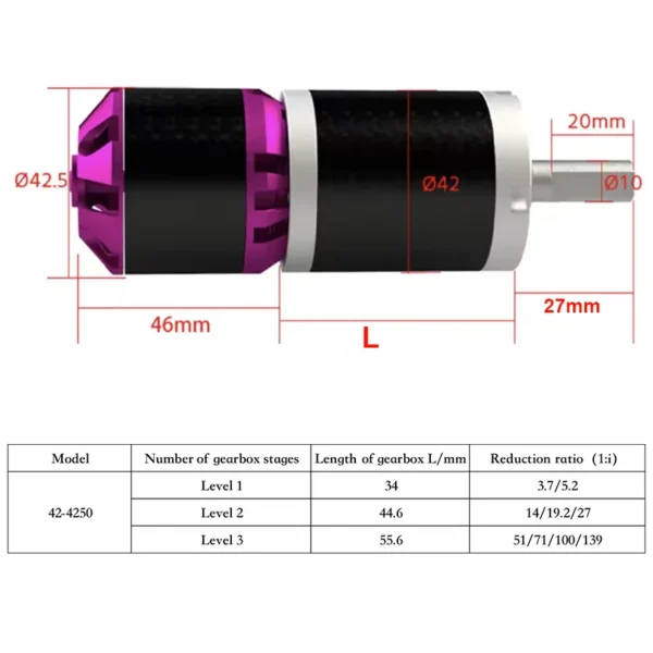 Outer Rotor Planetary Motor, 42mm, 42-4250, Waterproof, 400KV - view 2