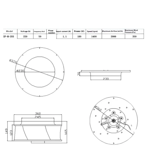 Outerrotor Centrifugal Exhaust Fan, SP-H-355, 220V - view 5