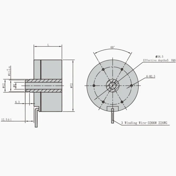 Outrunner Bldc Motor, 72mm, 48V, 100W, 2N.m - view 3