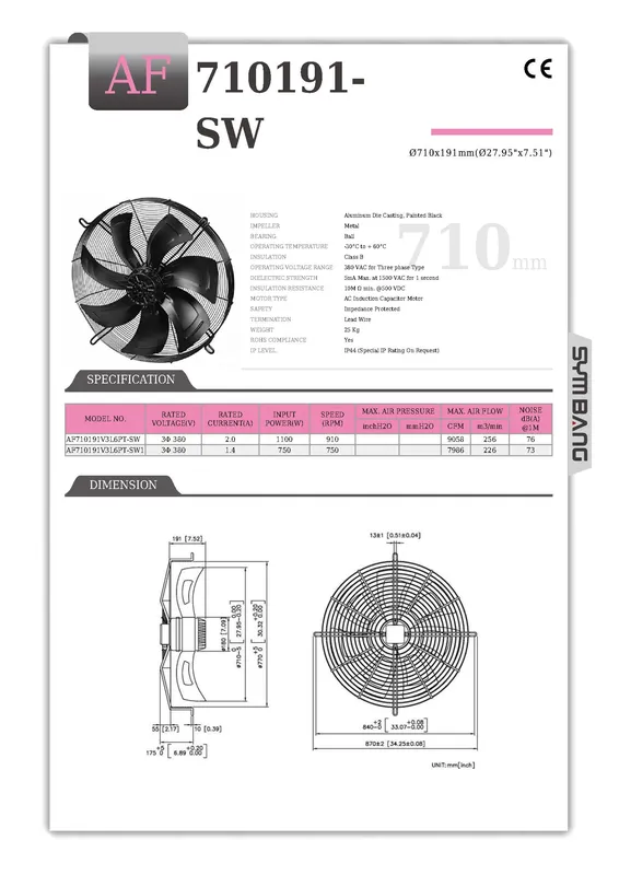 Phase Motor, AF710191-SW, 9000, Axial, 710*191mm - view 3
