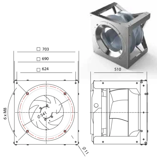 Plug Fan, PA-C56-JV56-C0000, Centrifugal, AHU, HVAC - view 2