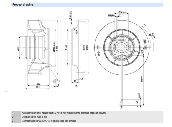 Plug Fan, R1G225-RA15-10/A01, Centrifugal, 48V, 115W - view 4