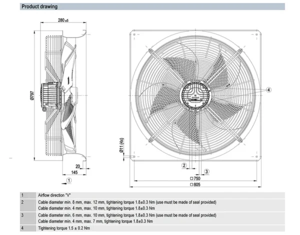 Plug Fan, W3G630-NP04-M1, 630mm, HVAC - view 2