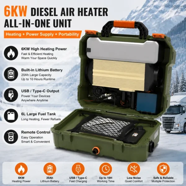 Portable Diesel Heater, 6KW, DC12-24V, AC220V