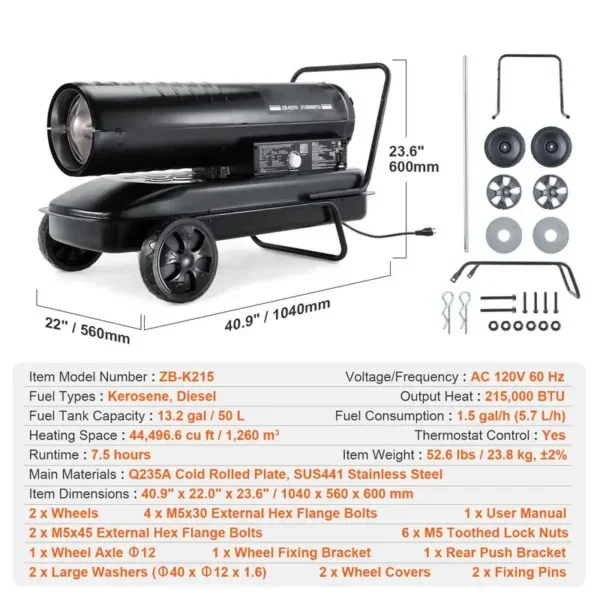 Portable Diesel Space Heater, 215, 000, BTU - view 3