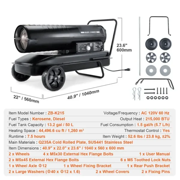 Portable Diesel Space Heater, 215, 000, BTU - view 3