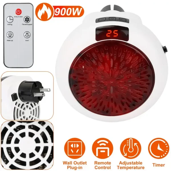 Portable Electric Heater, 900W, Wall - view 2