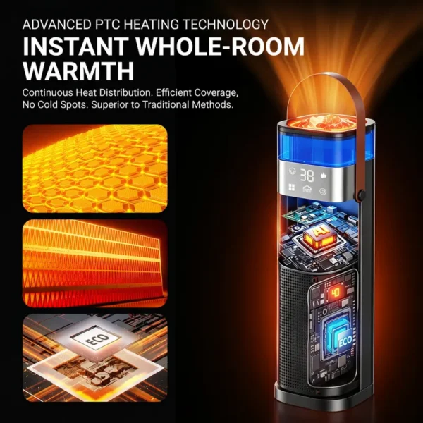 Portable Ptc Ceramic Tower, 1500 W, ABS - view 2