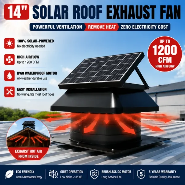 Powered Axial Exhaust Fan, 60W, Solar - view 2